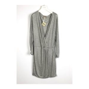 {Haute Hippie} Ruched Faux Wrap Mini Dress Grey